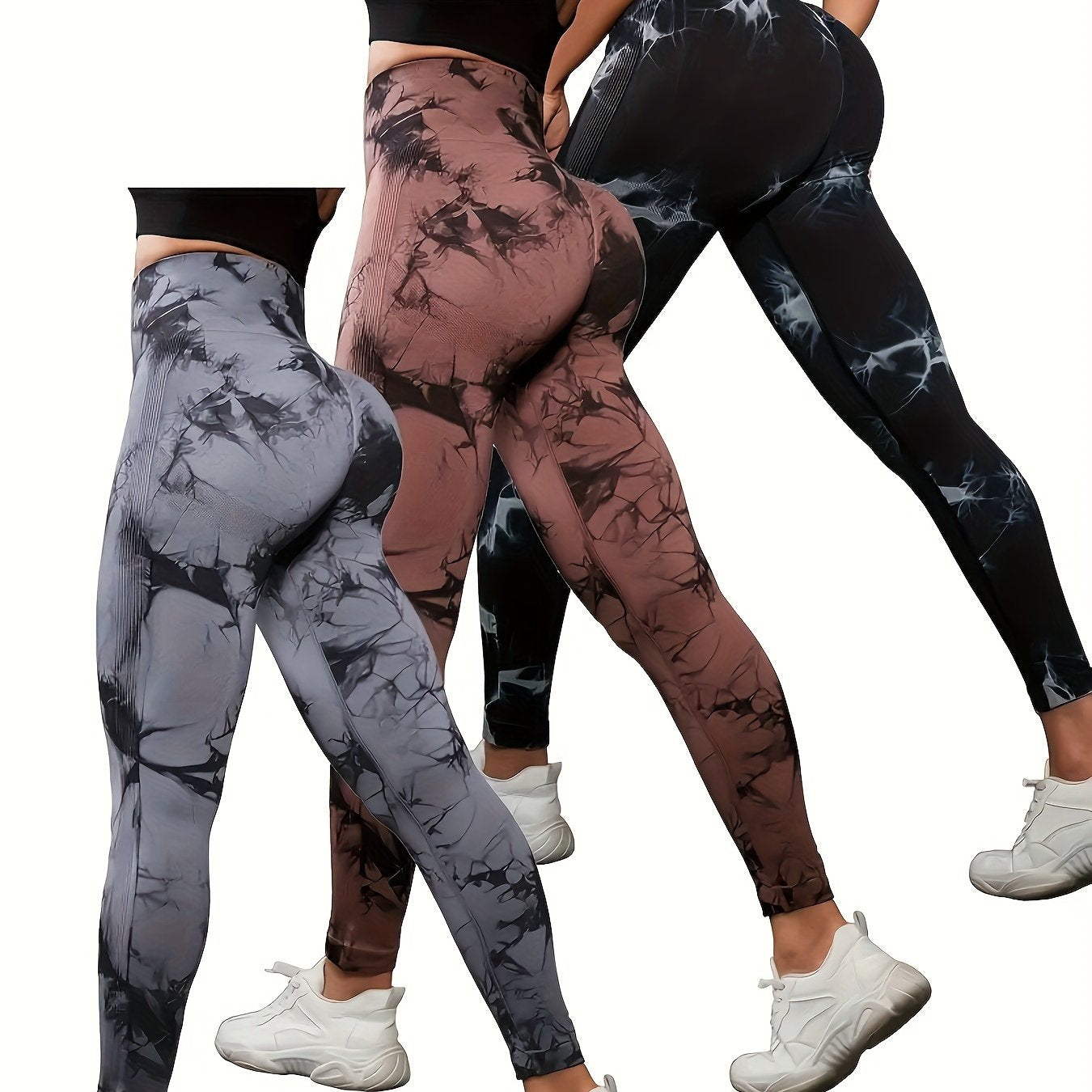 3pcs Women Tie Dye High Stretchy Yoga Leggings Pants - High Waist Butt Lifting Workout Tight Sports Pants - Made from Polyester & Spandex - Suitable for Yoga, Fitness & Workout - Perfect Gift for Women Who Love Sports